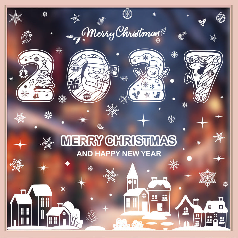 Santa Reindeer Snowman Christmas Window Stickers, Snowflake Ball Static Cling Glass Decor