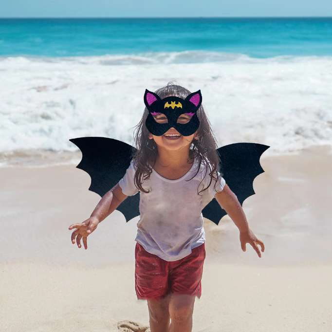 Halloween Kids Bat Wing Cape with Headband Mask, Vampire Costume for Boys and Girls