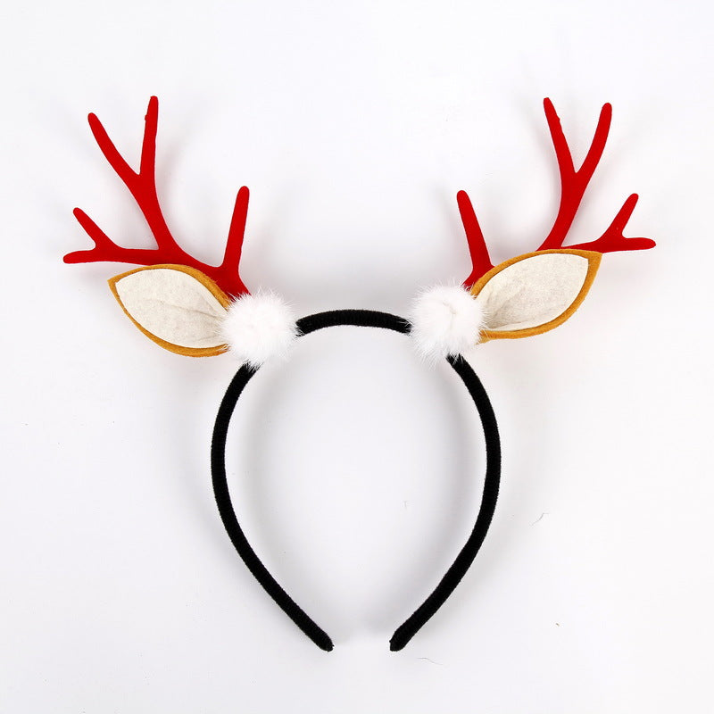 Flocked Reindeer Antler Headband, Christmas Plush Hair Hoop for Adults and Kids Holiday Decor