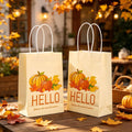 Thanksgiving Kraft Paper Gift Bags Maple Leaf Pumpkin Print Party Favor Tote Bags