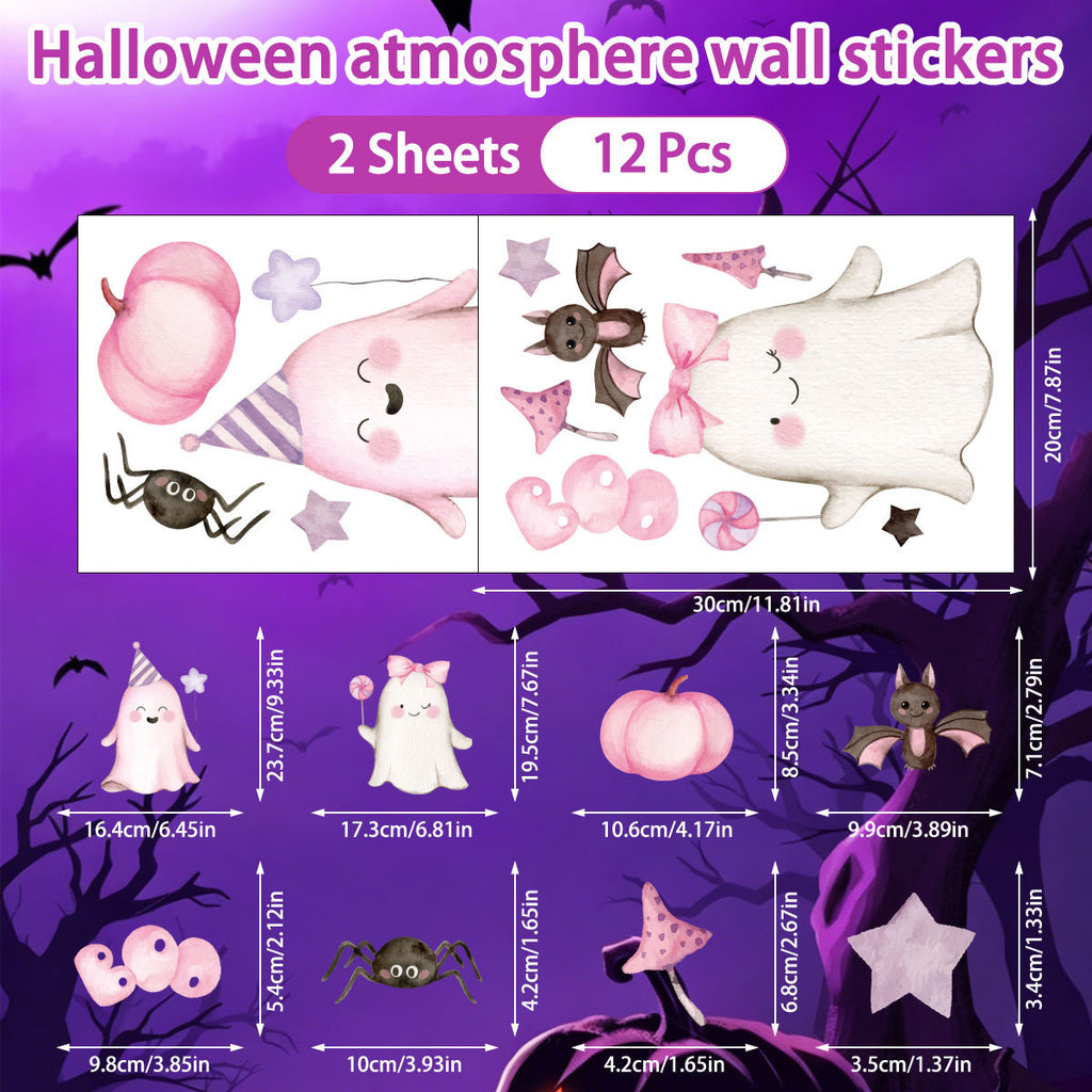 Halloween Cute Cartoon Window Clings, Ghost Pumpkin Bat Black Cat PVC Glass Stickers
