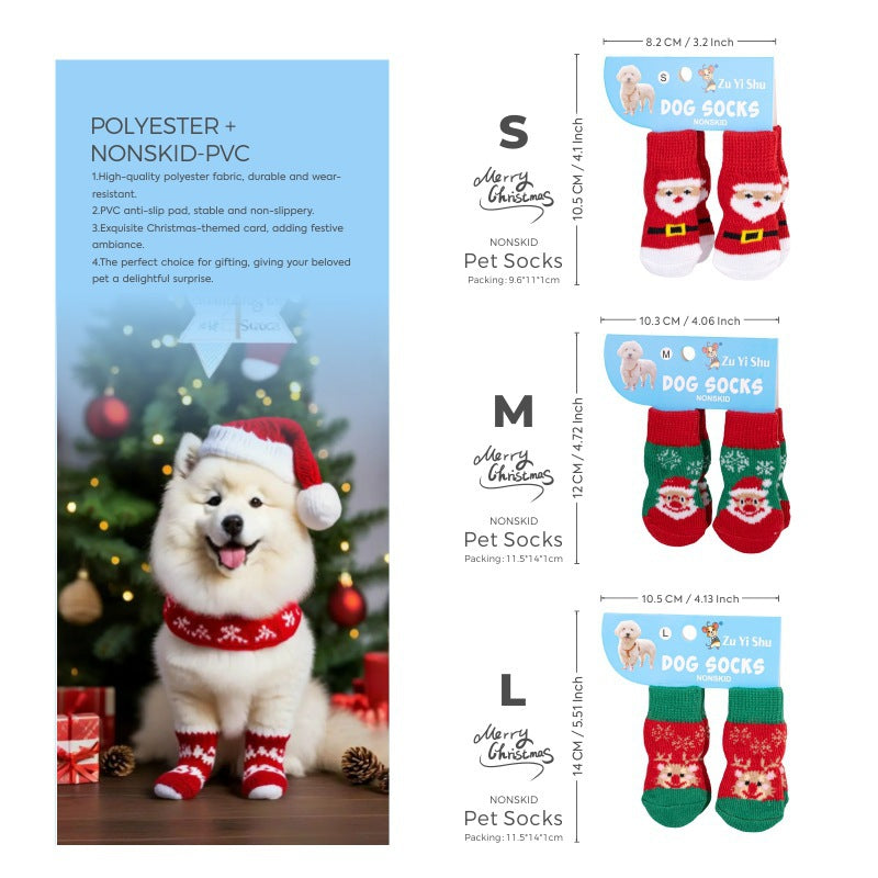 Christmas Pet Anti Slip Socks, Santa Reindeer Snowman Paw Covers for Small Dogs Teddy