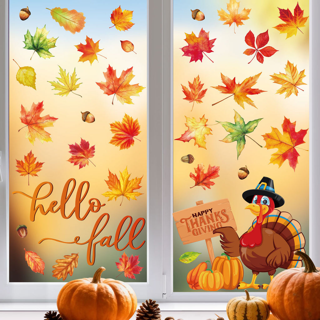 Thanksgiving Turkey Maple Leaf PVC Window Clings Static Sticker Storefront Glass Decor