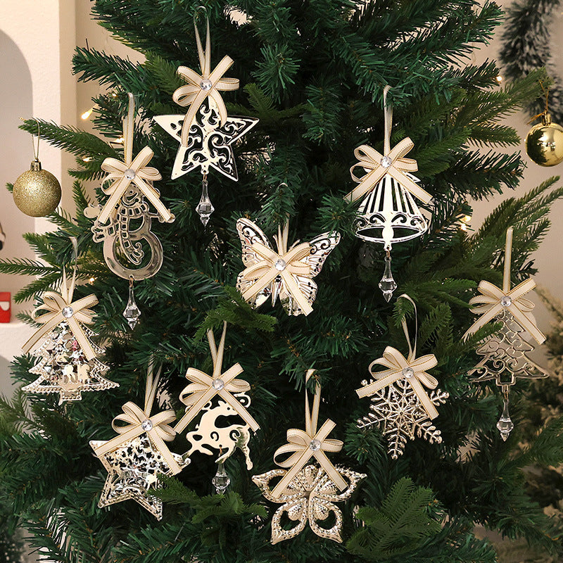Tin Star Snowflake Christmas Tree Ornaments, Creative Reindeer Hanging Decorations for Holiday