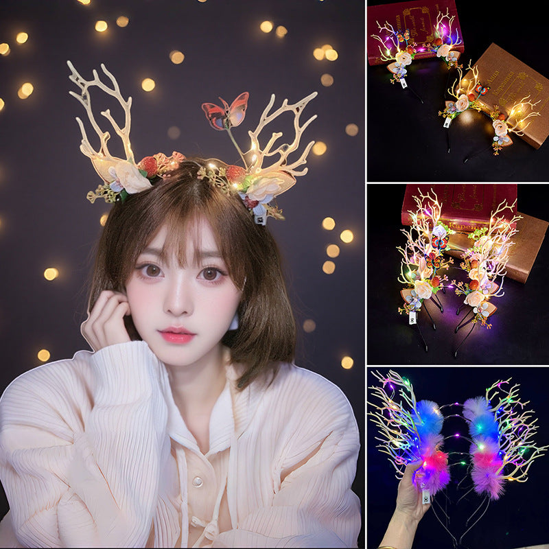 Christmas Light Up Reindeer Antler Headband, Glowing Hair Hoop for Kids Holiday Party Favors
