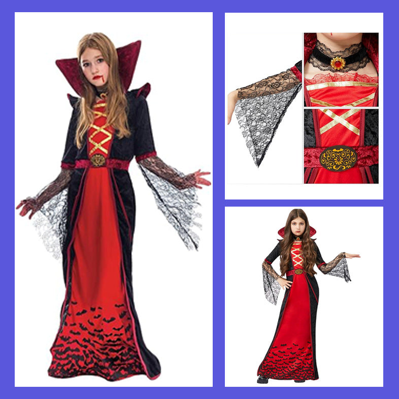 Halloween Girl Vampire Dress Costume, Kids Cosplay Party Outfit