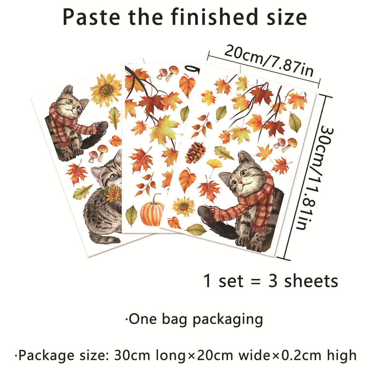 Fall Theme Maple Leaf Cat Pumpkin Window Clings, Static Home Decor Stickers