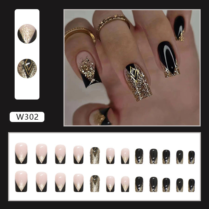 Sparkle French Press On Nails Glitter Short Fake Nails Sweet Chic Glam False Nails Set