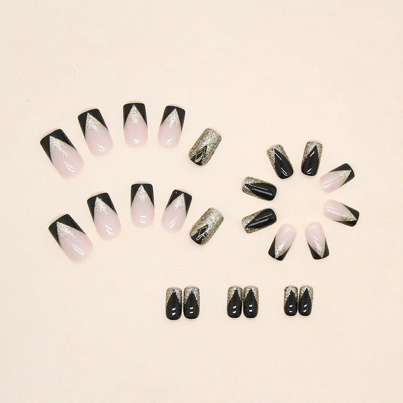 Sparkle French Press On Nails Glitter Short Fake Nails Sweet Chic Glam False Nails Set