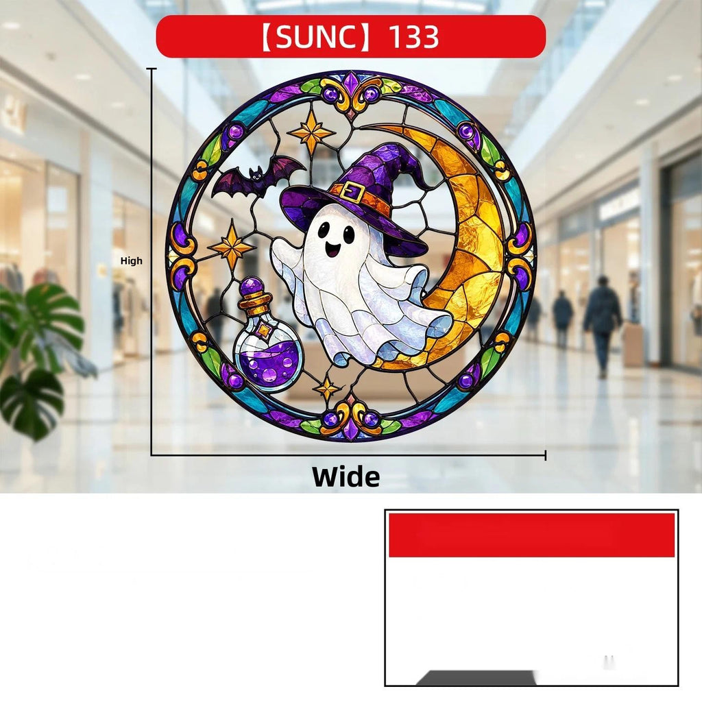 Halloween Pumpkin Ghost Window Clings, Iridescent Holographic Glass Stickers
