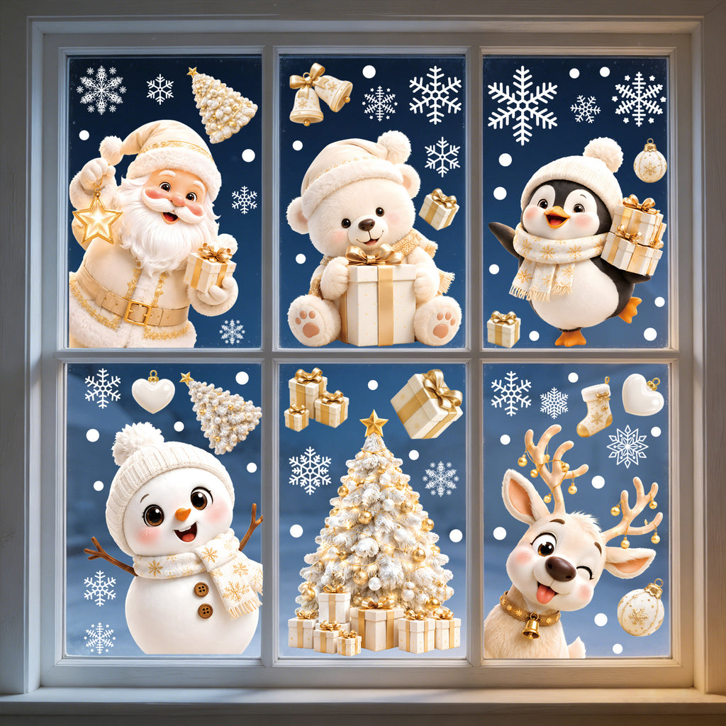 Christmas Window Clings Santa Snowflake Static Sticker Double Sided Removable Glass Decor