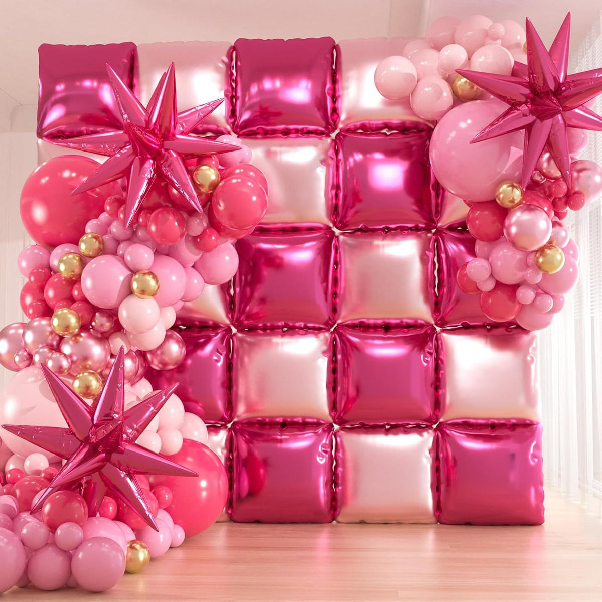 DIY Double Sided Foil Balloon Square Backdrop Set, Birthday Wedding Party Wall Decor