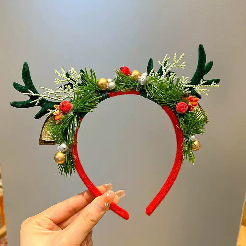 Reindeer Antler Headband for Girls, Santa Photo Prop Non Slip Christmas Hair Accessory
