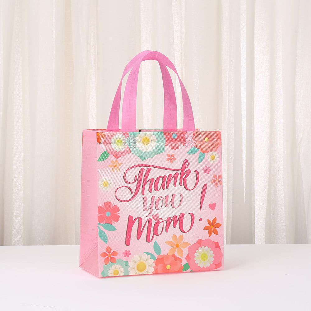 Pink Letter Print Tote Bag Non Woven Waterproof Gift Bag Mother's Day Thanksgiving Packaging