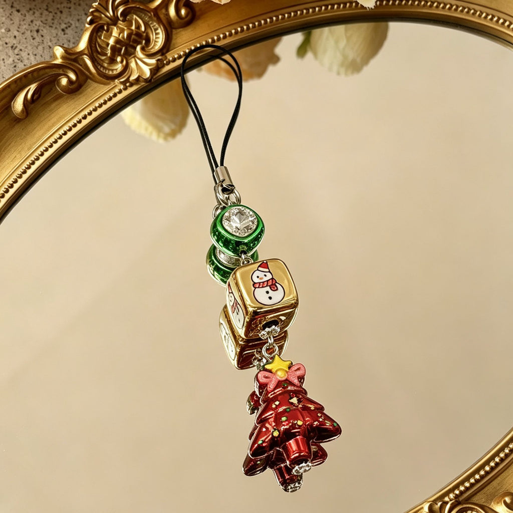Christmas Phone Strap Charms, Reindeer Snowman Snowflake Keychain Bag Hanging Decorations