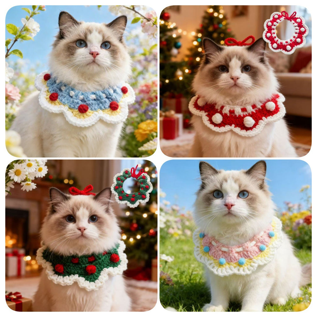 Christmas Knitted Pet Collar Cat Dog Neck Scarf Bow Tie Bib Winter Warm Pet Accessories
