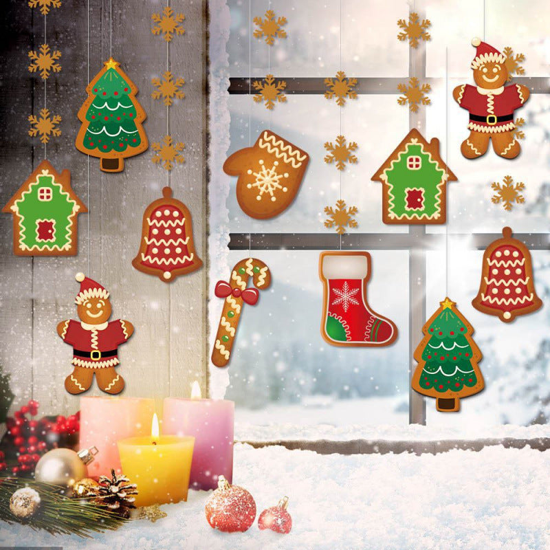 Snowflake Gingerbread Man Christmas Hanging Ornaments, Ceiling Hanging Decorations for Winter Party