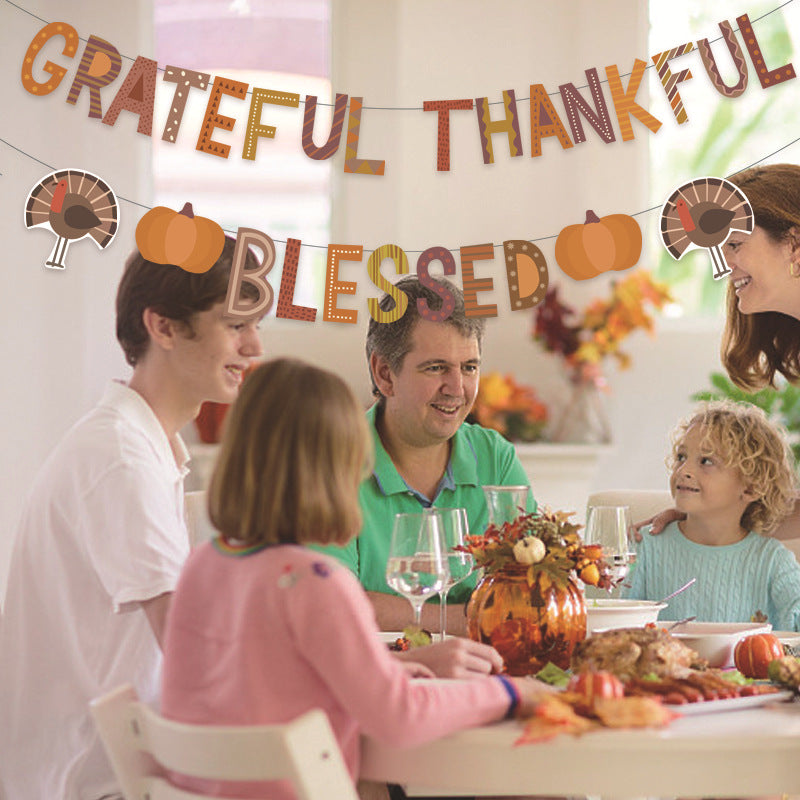 Thanksgiving Bunting Banner Pumpkin Ornaments Party Decorations Harvest Hanging Set