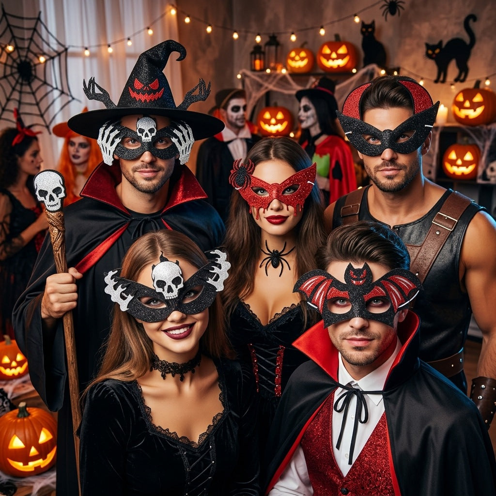 Halloween Spider Bat Half Face Masks, Skull Eye Mask For Costume Party Decorations