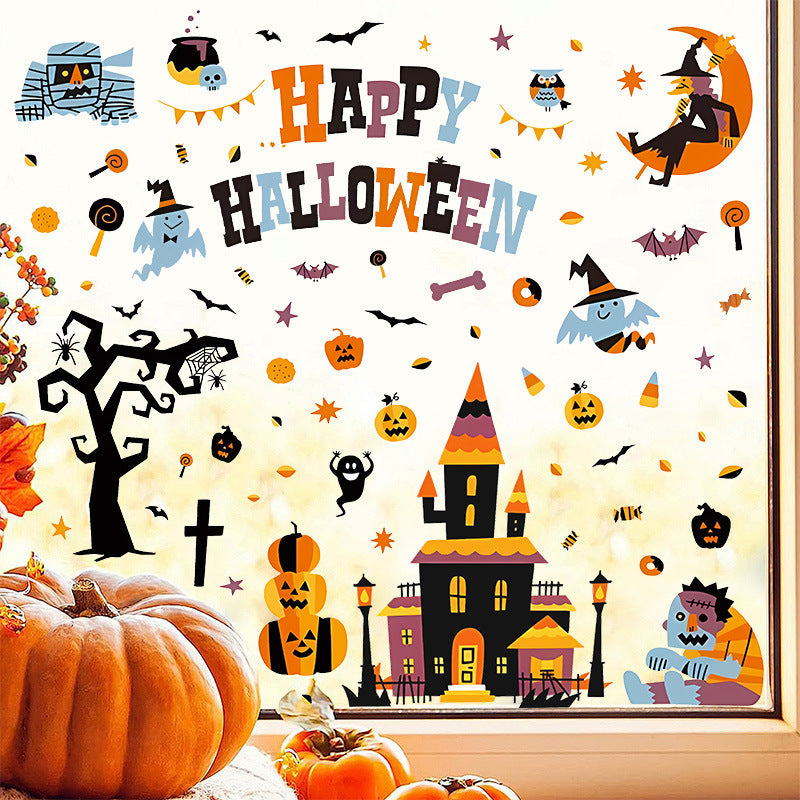 Halloween Witch Zombie Static Cling Window Stickers, PVC Removable Decorations For Bedroom Windows