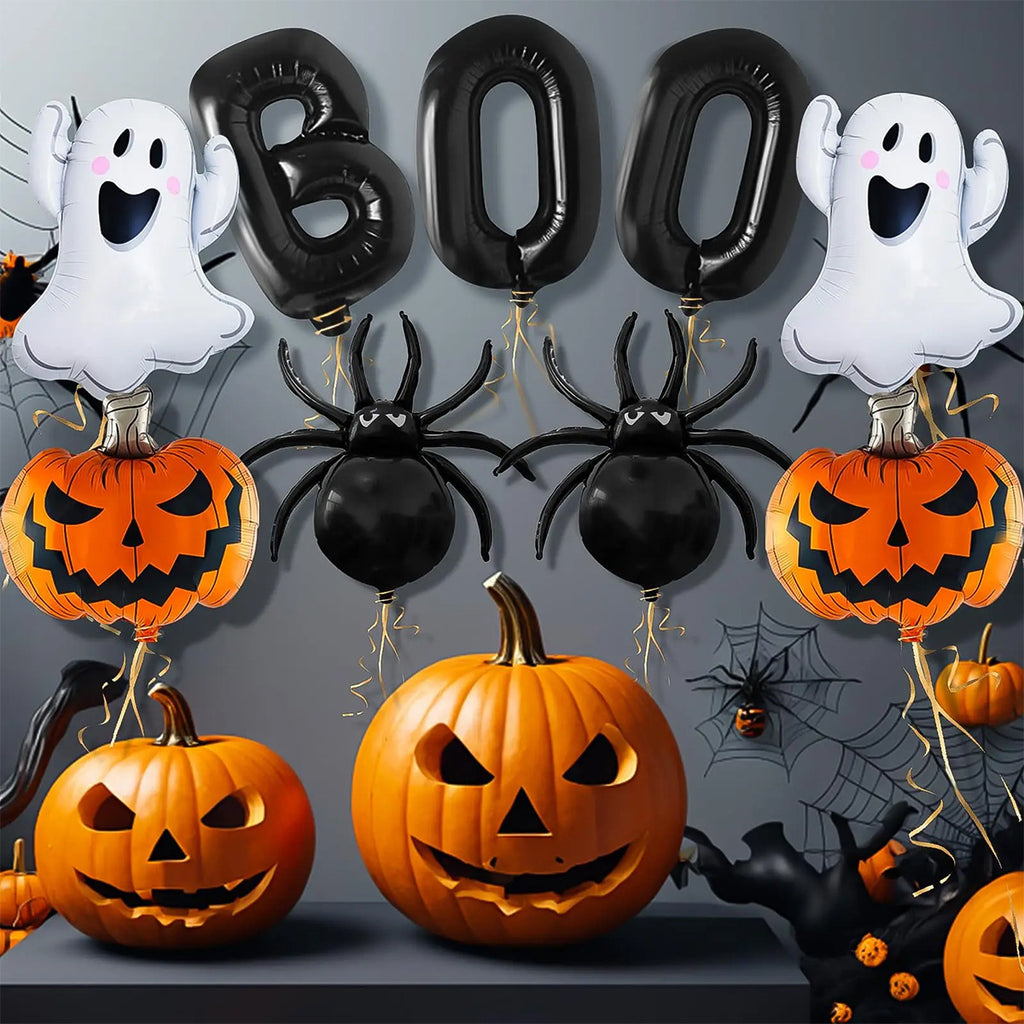 Halloween Foil Balloon Set, Ghost Pumpkin Spider And BOO Letter Balloons For Party Decorations