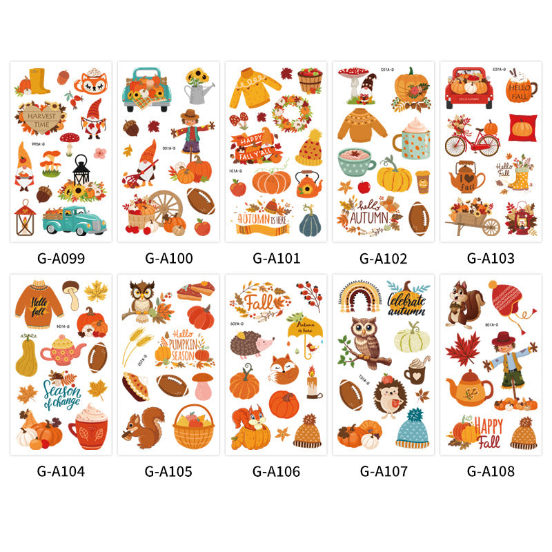 Fall Temporary Tattoos Waterproof Sweat Resistant Pumpkin Thanksgiving Party Stickers
