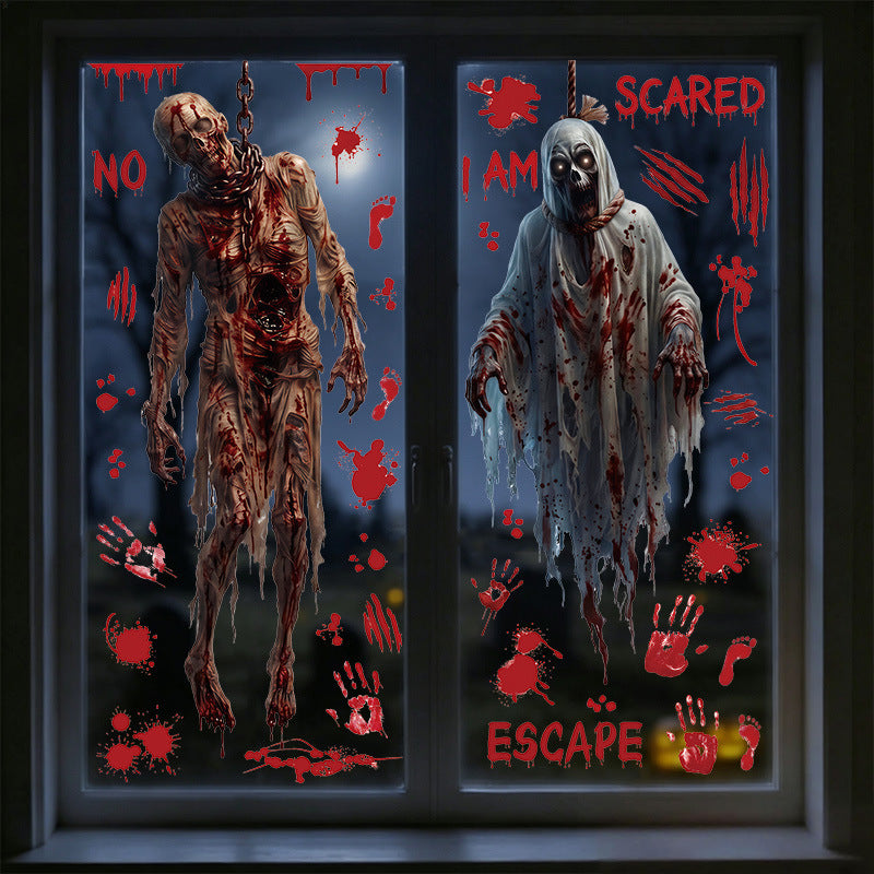 Halloween Horror Ghost Static Cling Window Stickers, PVC Glass Decals For Storefront Window Decor