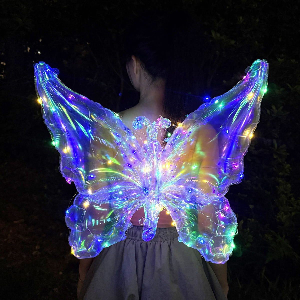 Glowing Butterfly Wing Balloon Kids Back Accessory Light Up Transparent Colorful Party Gift