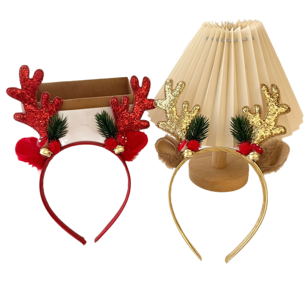 Reindeer Antler Bell Glitter Headband, Christmas Party Hair Hoop for Adults and Kids
