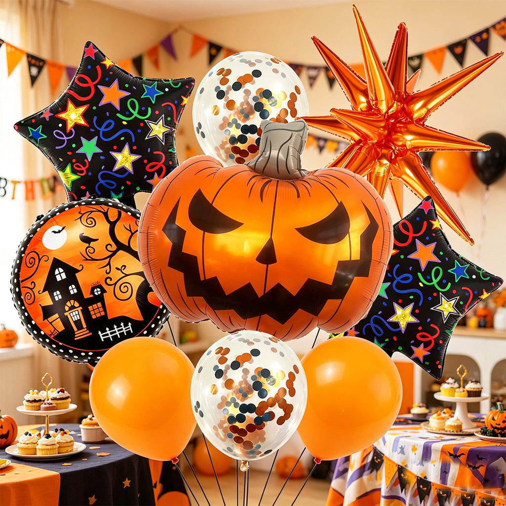 Halloween Foil Balloon Set, Pumpkin Ghost Skull Cartoon Shaped Balloons For Spooky Party Decor