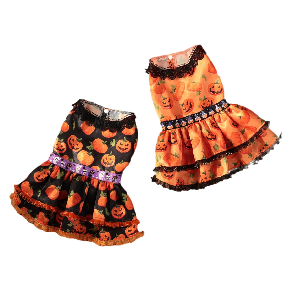 Halloween Pumpkin Lace Dress for Small and Medium Dogs, Pet Costume