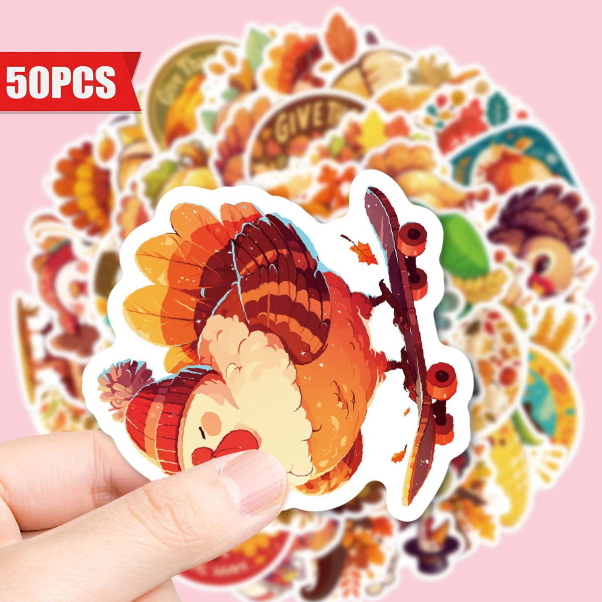 50 Pcs Thanksgiving Stickers Pumpkin Turkey Maple Leaf Cartoon Decor PP Stickers Scrapbook