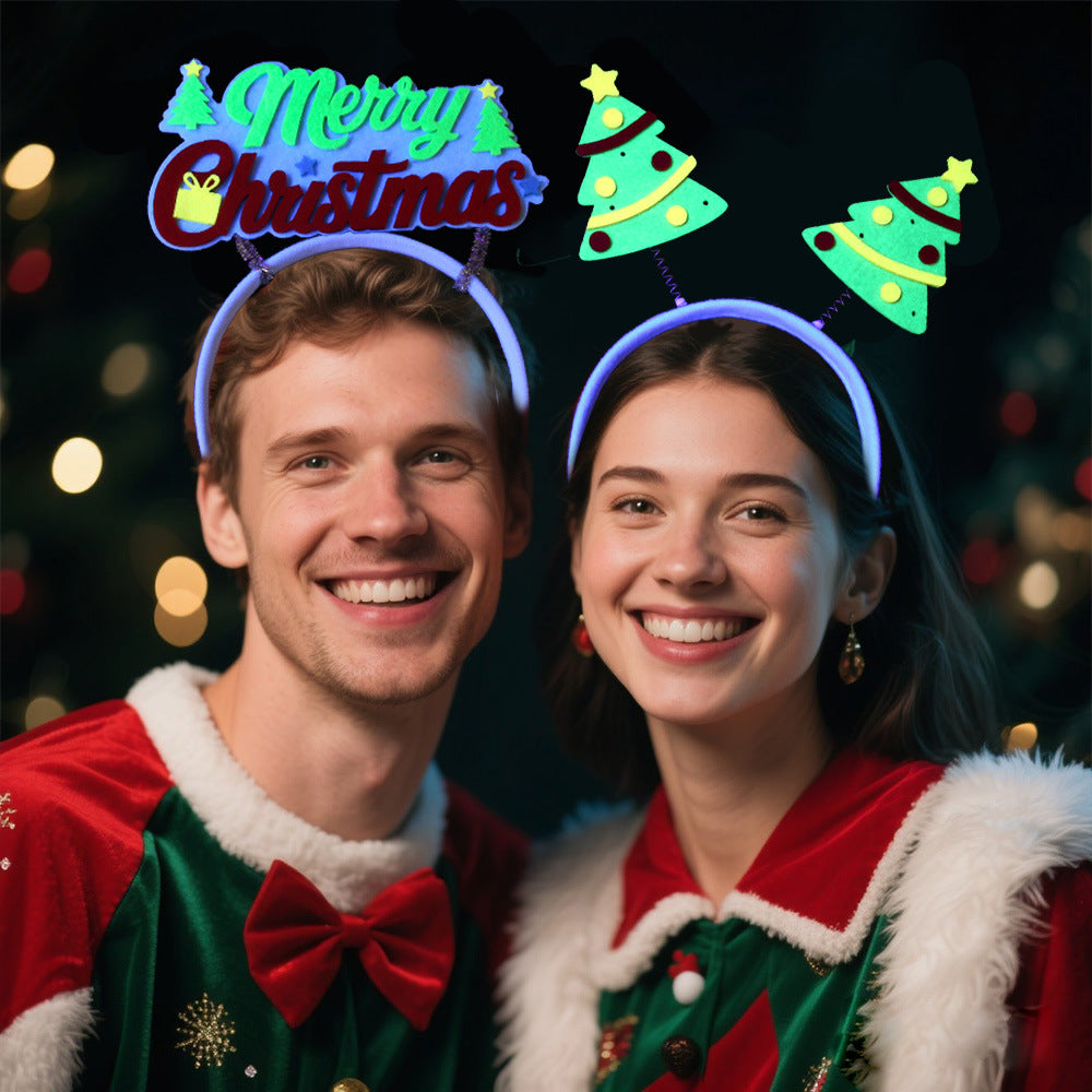 Fluorescent Glowing Christmas Headband, Reindeer Antler Hair Hoop for Kids and Adults Holiday Party