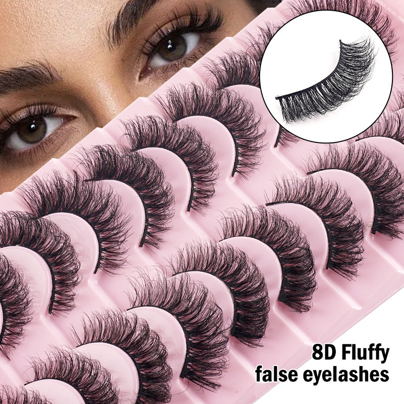 8D Fluffy False Lashes Curly Volume Mink Look Wispy Layered Long Lashes Eye Makeup