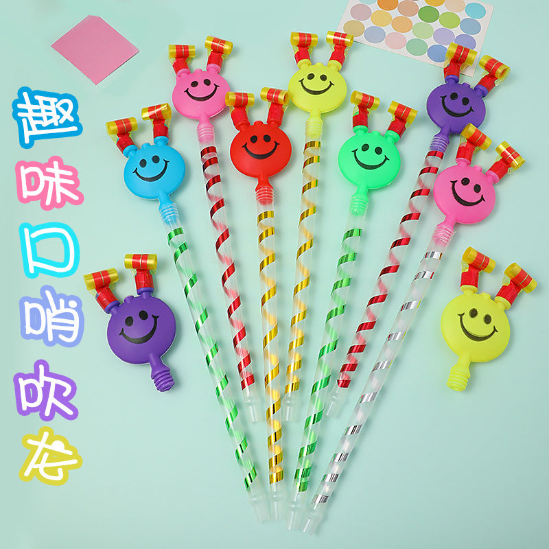 Kids Smiley Face Blowout Horns, Large Stretchy Cartoon Whistle Party Noise Makers For Festive Fun