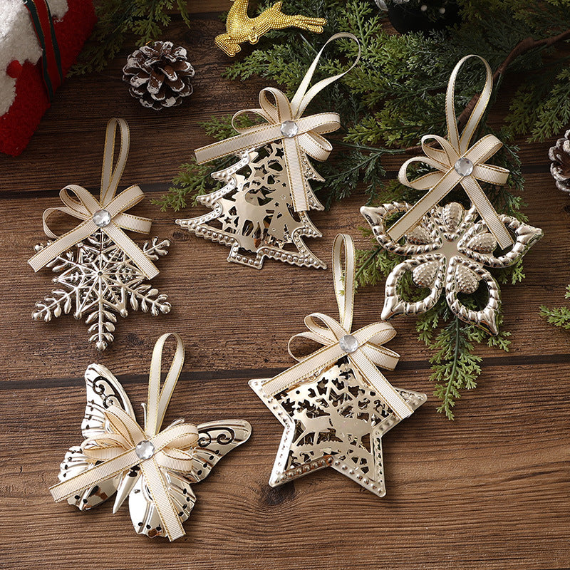 Tin Star Snowflake Christmas Tree Ornaments, Creative Reindeer Hanging Decorations for Holiday