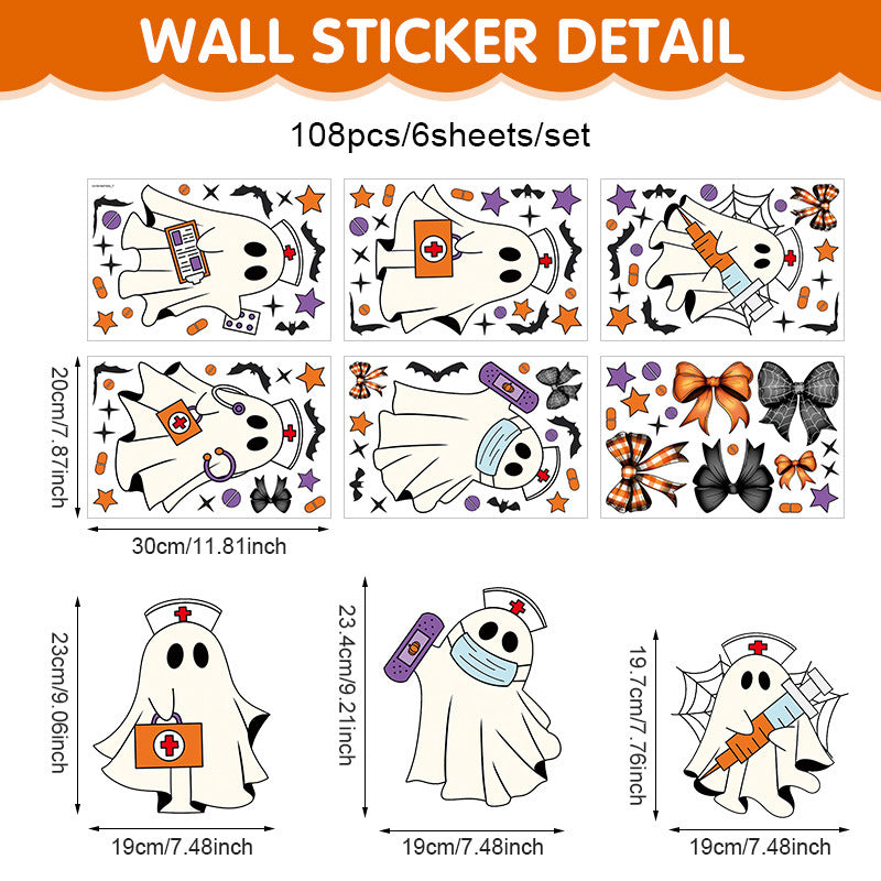 Halloween White Ghost Bat Pumpkin Static Cling Window Decals, Removable Window Sticker Decorations