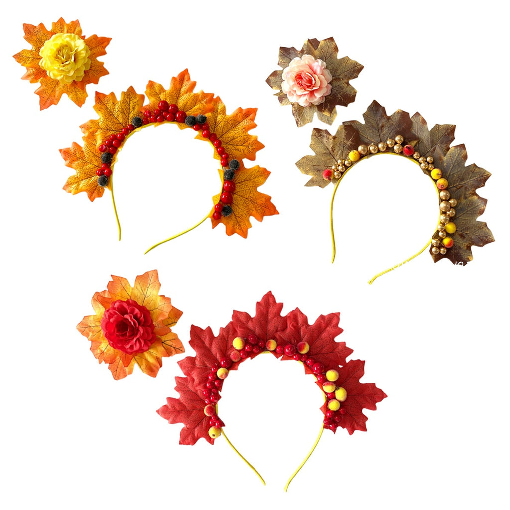 Faux Maple Leaf Headband, Fall Harvest Yellow Red Leaf Hair Accessory For Thanksgiving