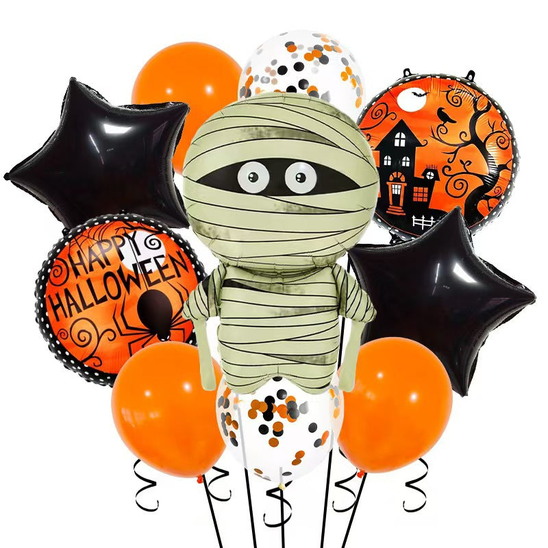 Halloween Foil Balloon Set, Pumpkin Ghost Bat Aluminum Balloons For Party Decorations