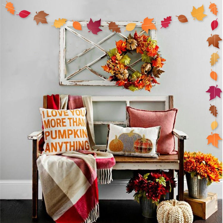 Thanksgiving Maple Leaf Bunting Banner Stitched Hanging Decorations Fall Family Festive Garland