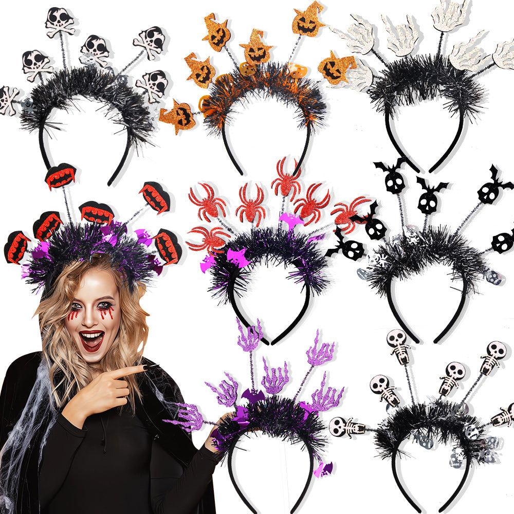 Halloween Pumpkin Spider Headband with Strips, Funny Radial Colorful Party Headwear