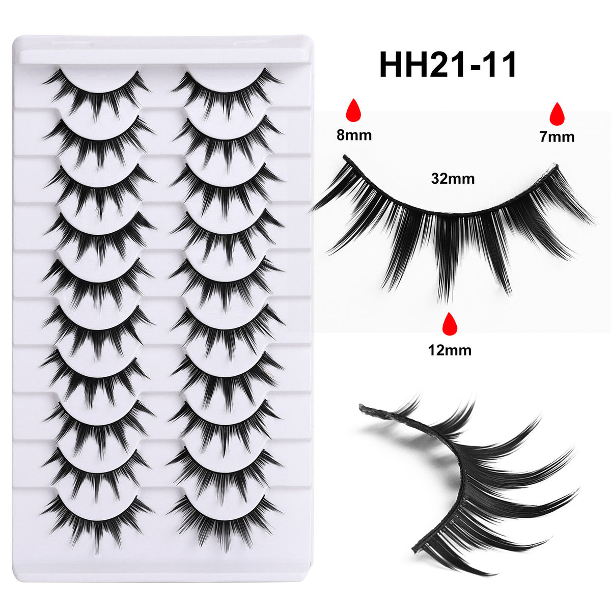 10 Pairs Hard Band False Eyelashes, Comic Doll Little Devil Cluster Lashes for Women