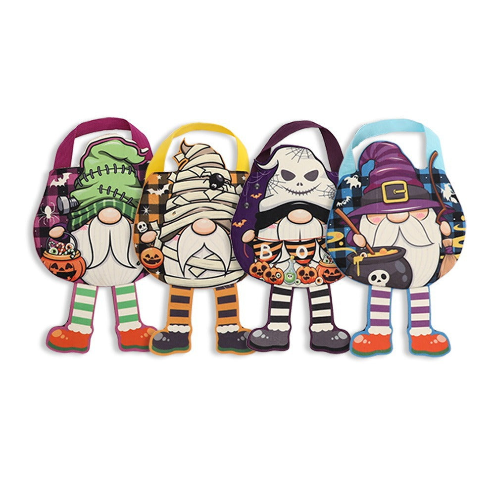 Halloween Non Woven Candy Bags For Kids, Cartoon Pumpkin Gnome Printed Treat Tote Bags