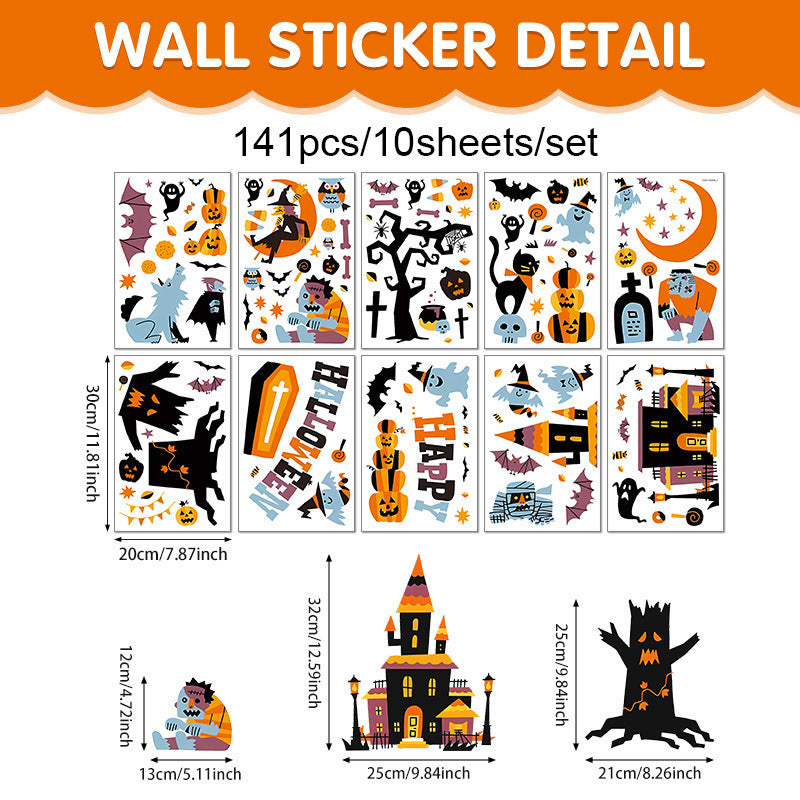 Halloween Witch Zombie Static Cling Window Stickers, PVC Removable Decorations For Bedroom Windows