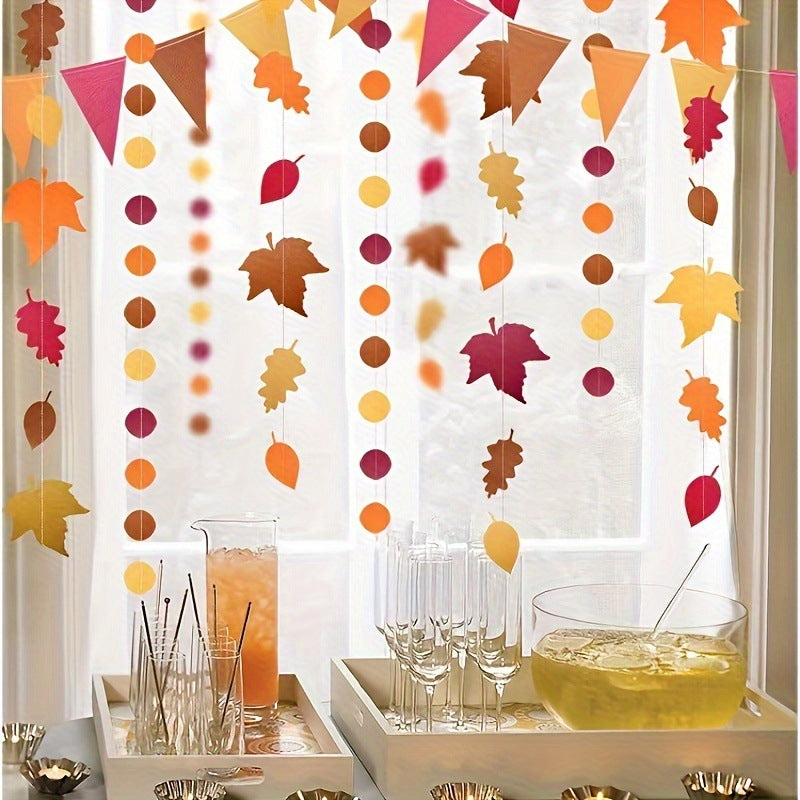 Thanksgiving Maple Leaf Bunting Banner Stitched Hanging Decorations Fall Family Festive Garland