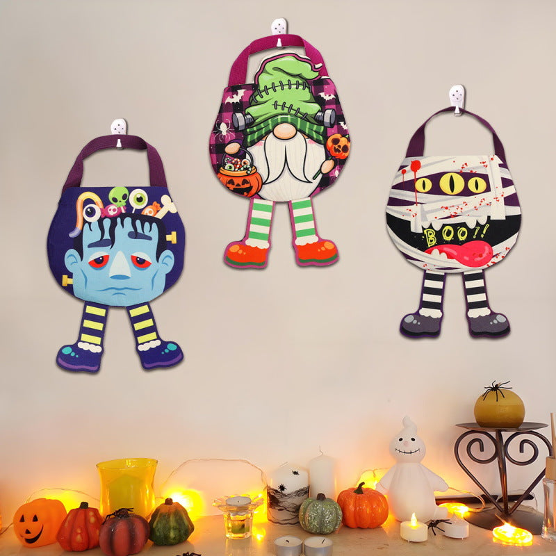 Halloween Non Woven Candy Bags For Kids, Cartoon Pumpkin Gnome Printed Treat Tote Bags