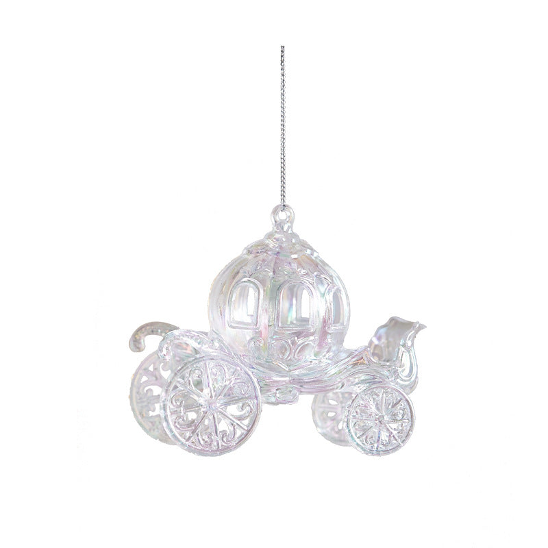 Acrylic Rainbow Snowflake Christmas Tree Ornaments, Transparent Bell Crown Hanging Decor