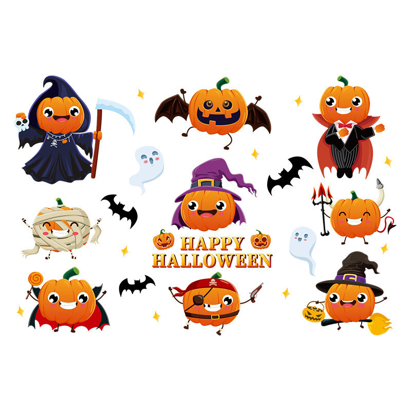 Halloween Pumpkin Ghost Witch Skull Static Cling Stickers, Storefront Window Glass Decals