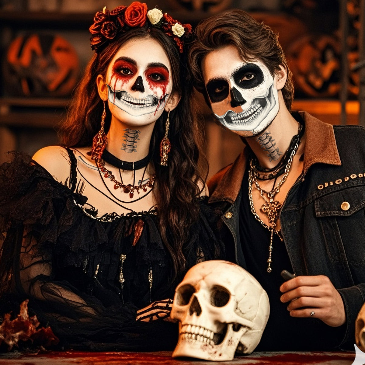 Halloween Mouth Bone Collarbone Temporary Tattoos, Creepy Body Art Stickers