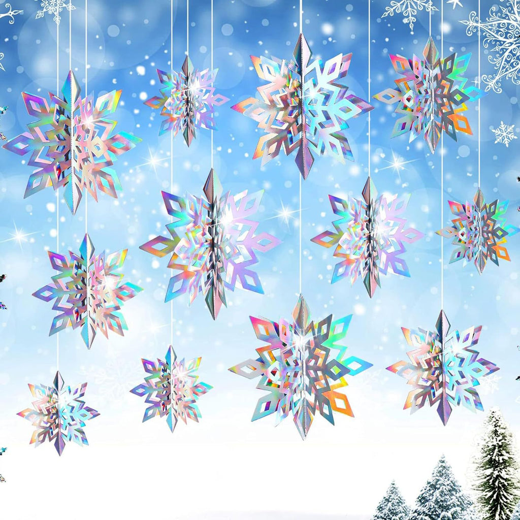 3D Snowflake Christmas Hanging Ornaments, Store Window Ceiling Decorations for Holiday Display